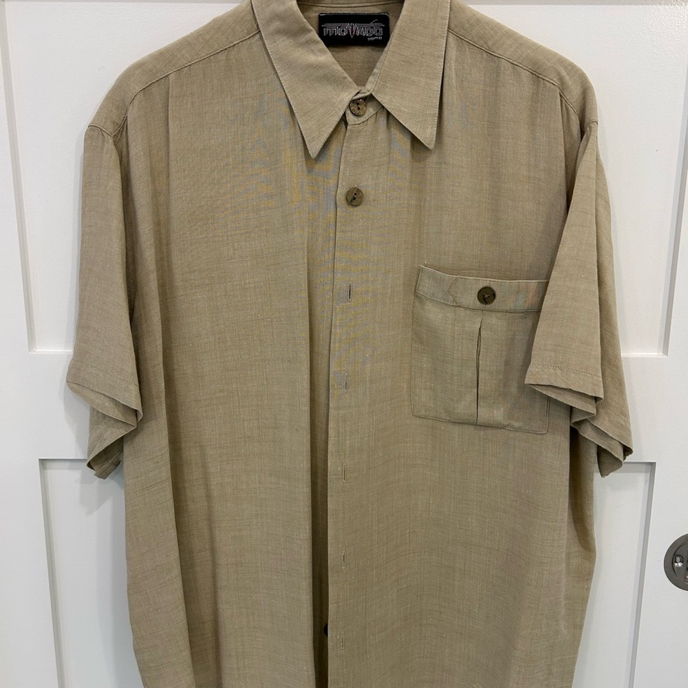 Movado Men's Casual Tan Button Down Linen Shirt